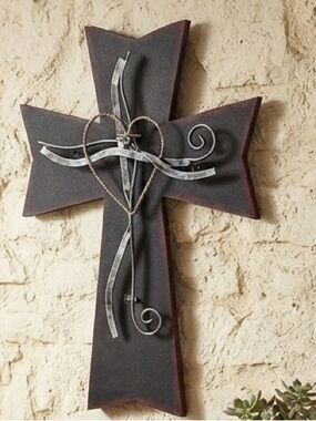 Dicksons Black and Silver Cross with Heart 18“ x 12“